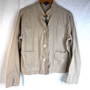 Pendleton‎ Linen Jacket Khaki Lightweight Crop Mandarin Size Large Button Front